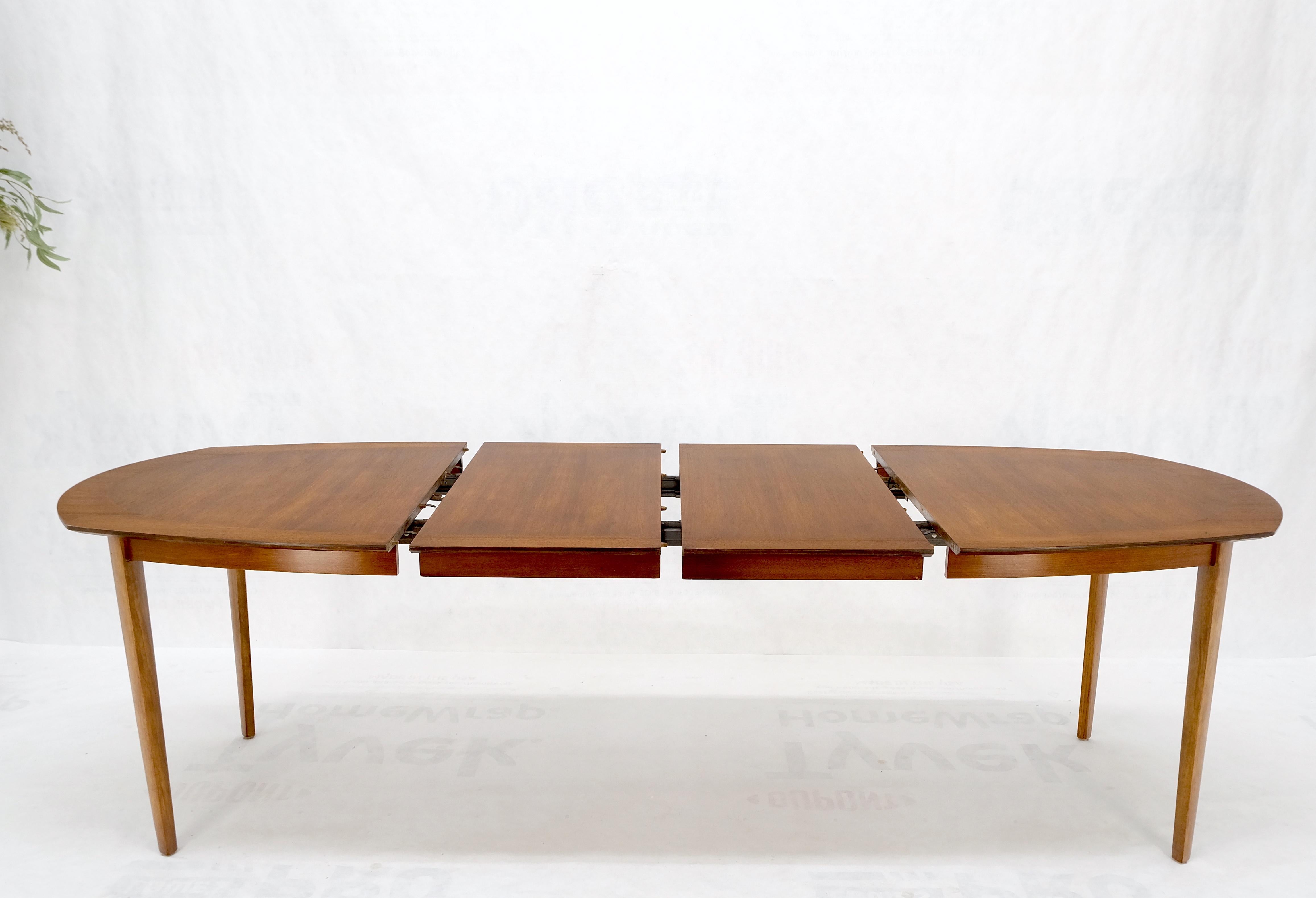 20th Century Mid Century Light Walnut Boat Oval Shape Banded Dining Table Leafs Mint! For Sale