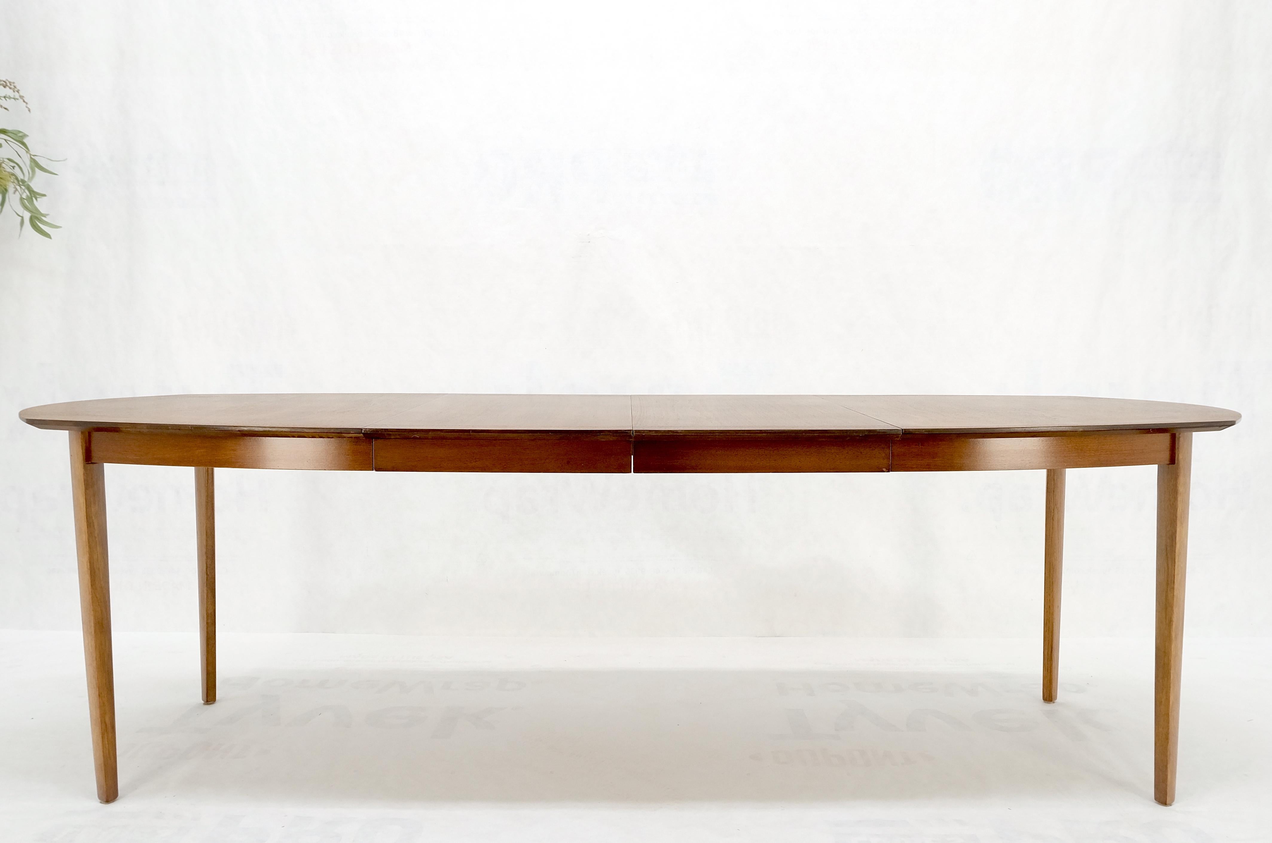 Mid Century Light Walnut Boat Oval Shape Banded Dining Table Leafs Mint! For Sale 5