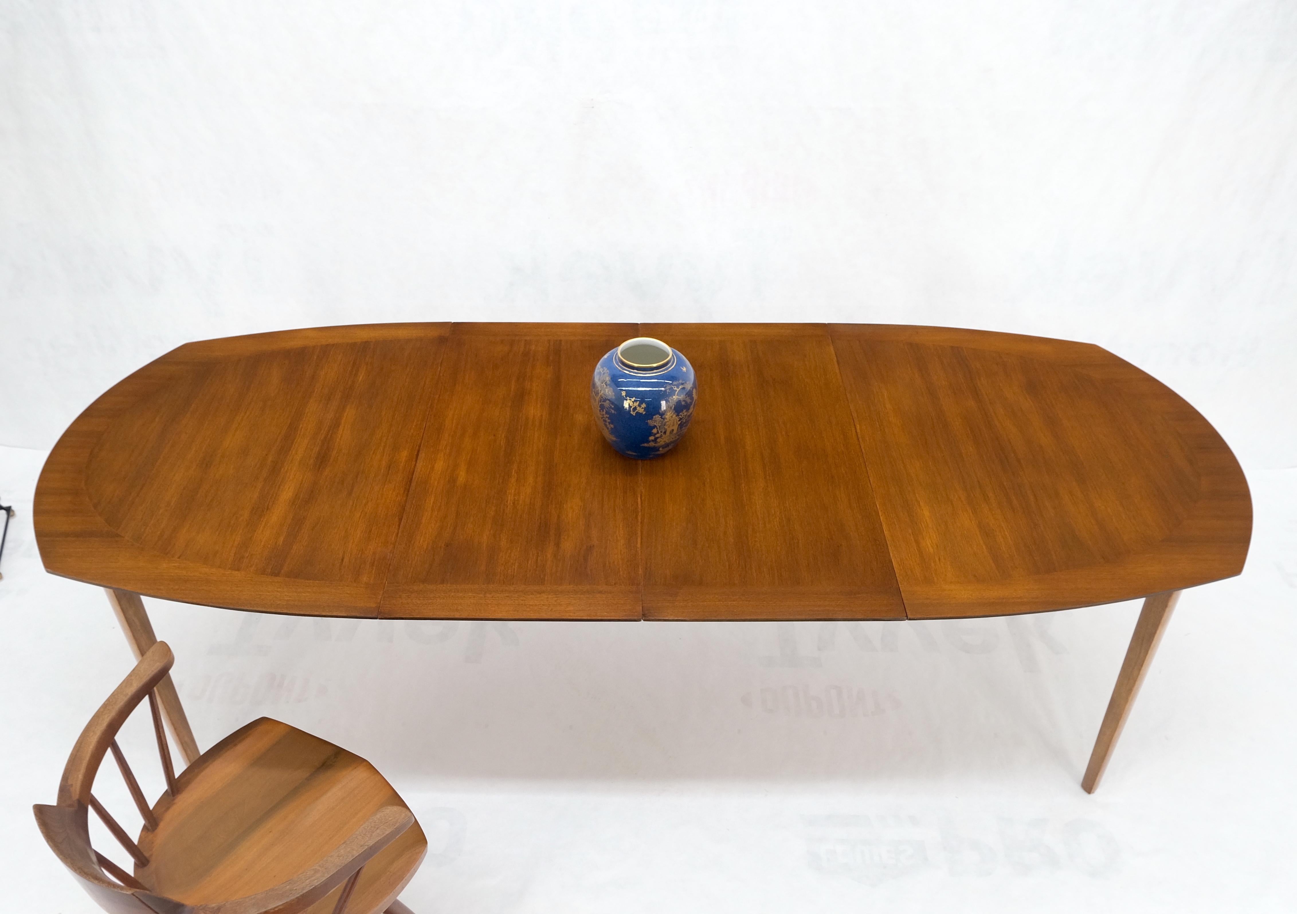 Mid Century Light Walnut Boat Oval Shape Banded Dining Table Leafs Mint! For Sale 8