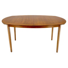 Mid Century Light Walnut Boat Oval Shape Banded Dining Table Leafs Mint!