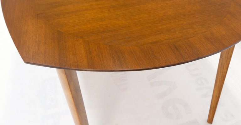 Lacquered Mid Century Light Walnut Boat Oval Shape Banded Dining Table Leafs Mint! For Sale