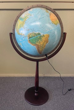 Mid-Century Lighted Glass Globe on Wood Floor Stand by Scan Globe - Denmark