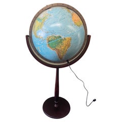 Mid-Century Lighted Glass Globe on Wood Floor Stand by Scan Globe - Denmark
