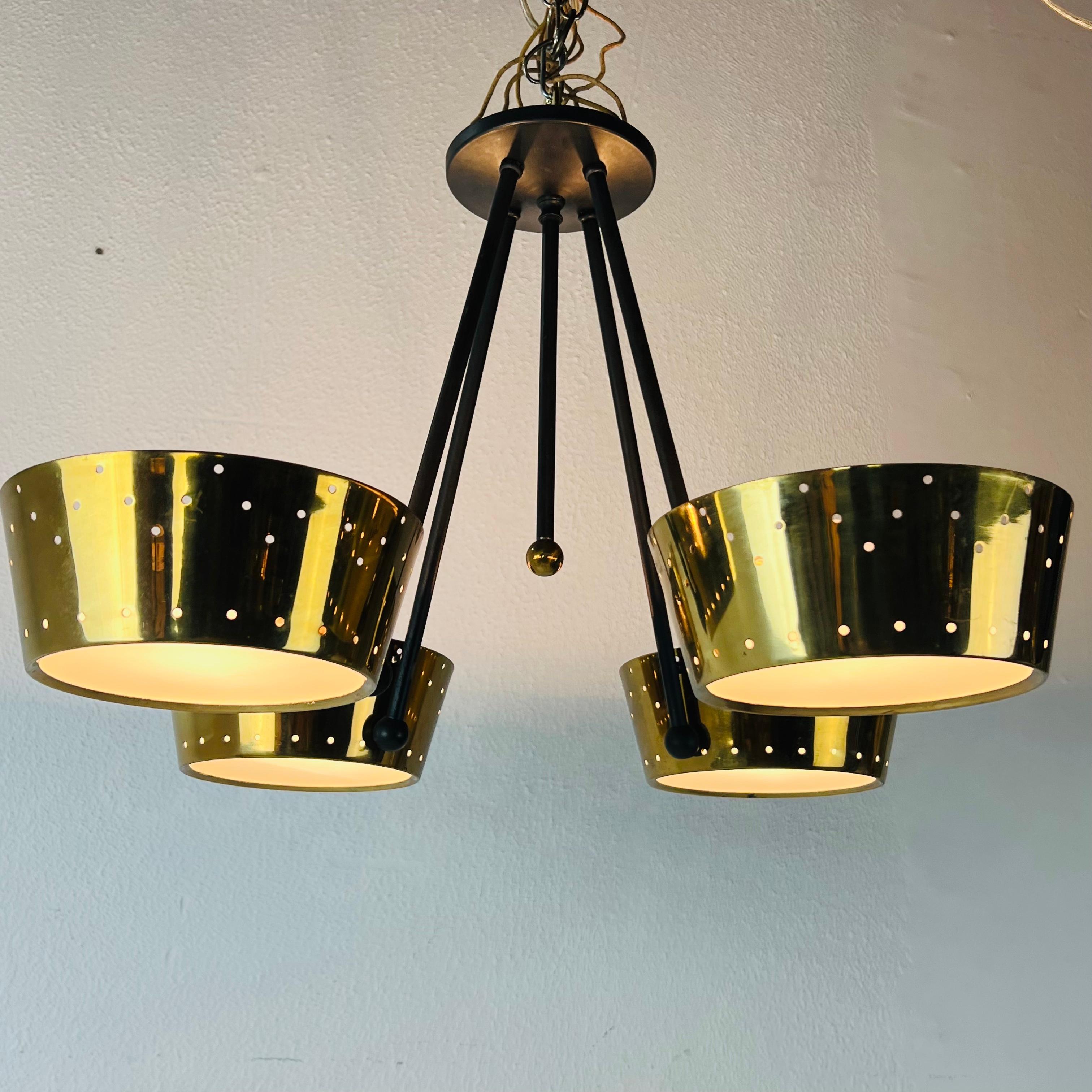 Mid-Century Modern Mid Century Lightolier Pierced Brass Chandelier For Sale