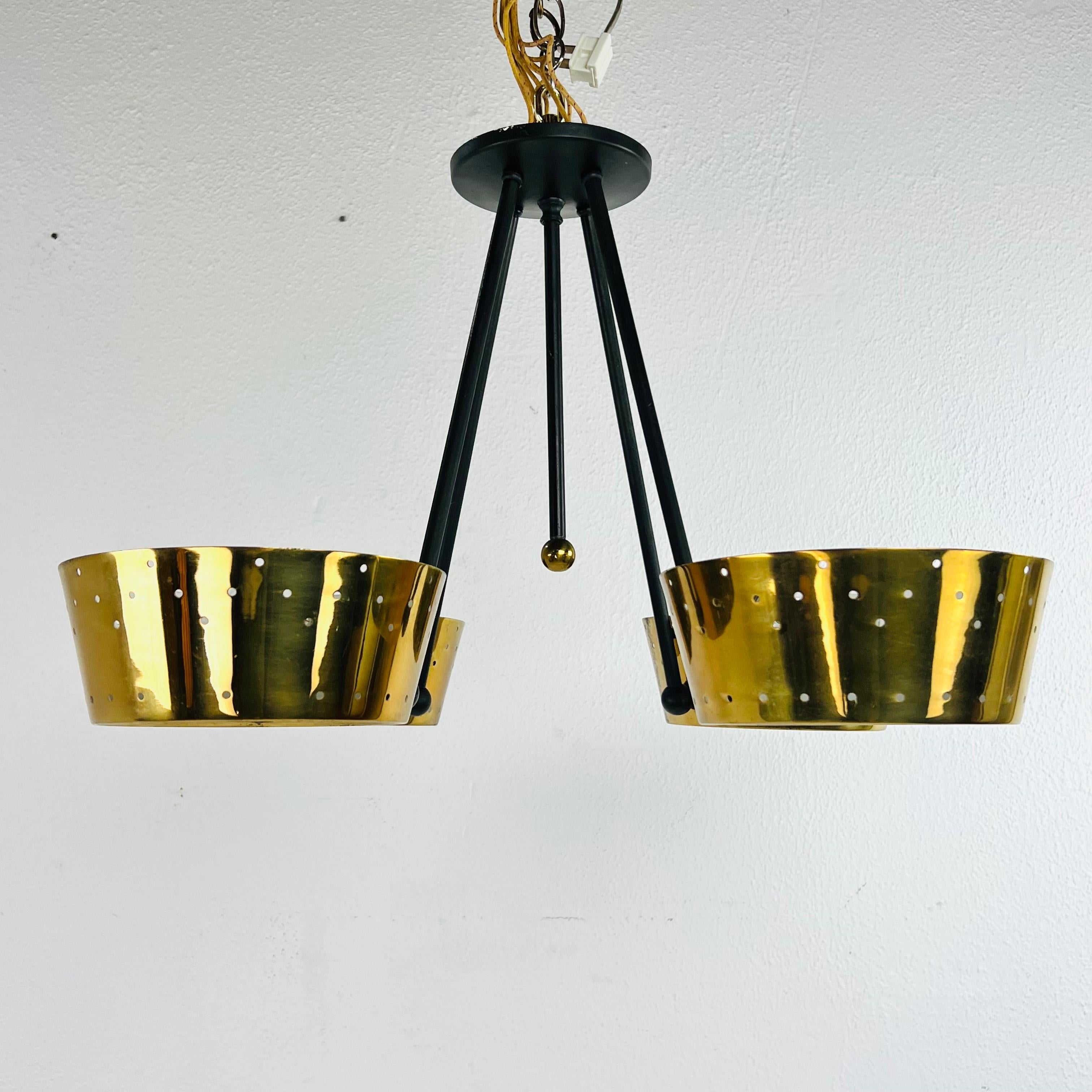 Mid Century Lightolier Pierced Brass Chandelier For Sale 2