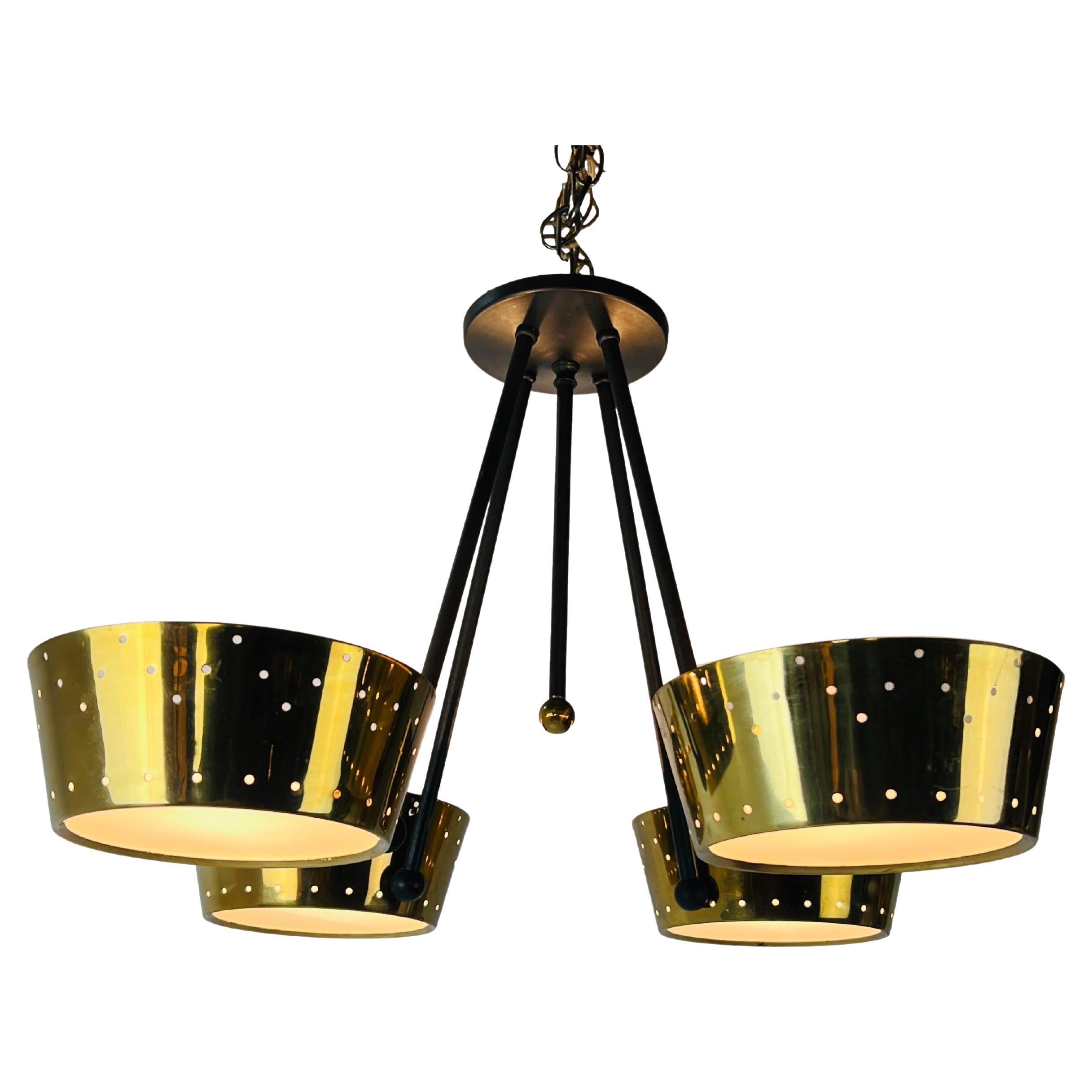 Mid Century Lightolier Pierced Brass Chandelier For Sale