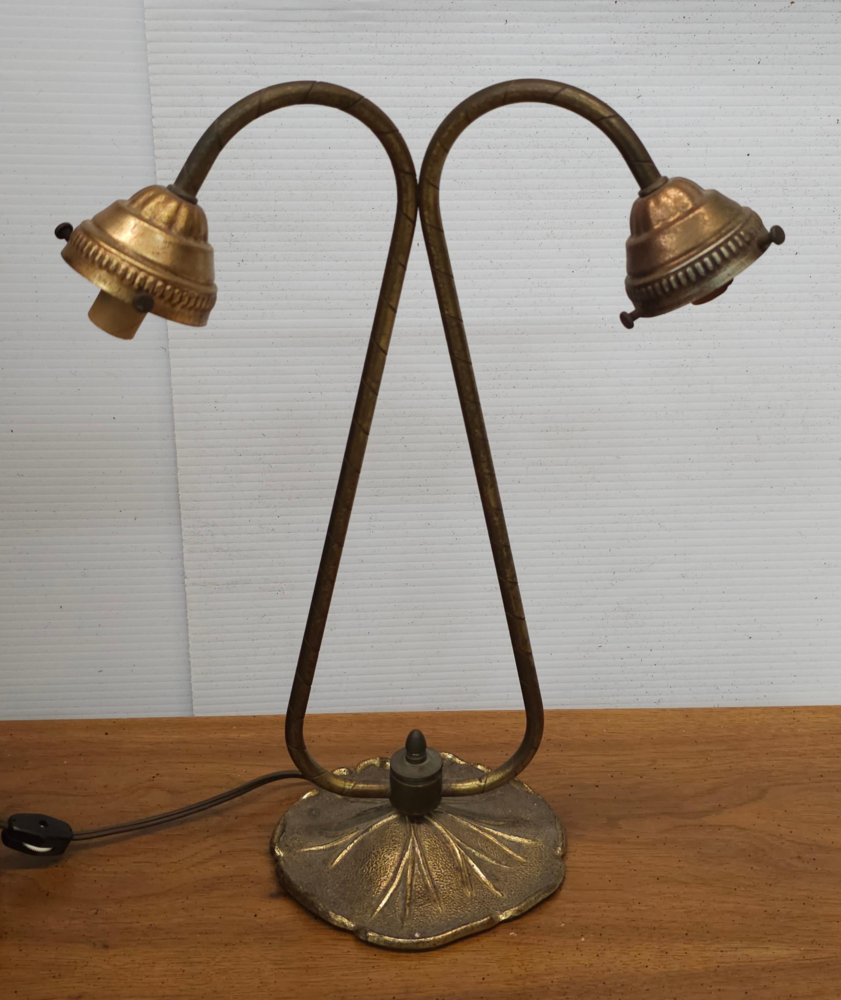Mid Century Lily Base Dual Light Table Desk Lamp. Measures 12