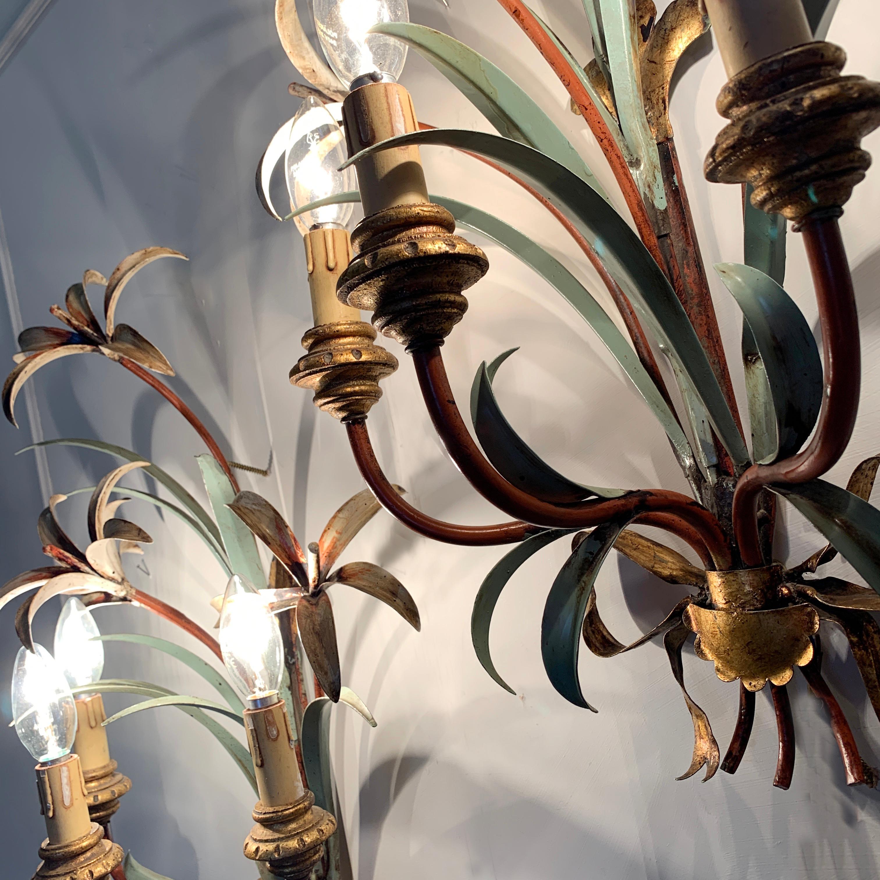 Midcentury Lily Flower Tole Wall Lights, 1950s 3