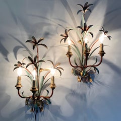 Midcentury Lily Flower Tole Wall Lights, 1950s