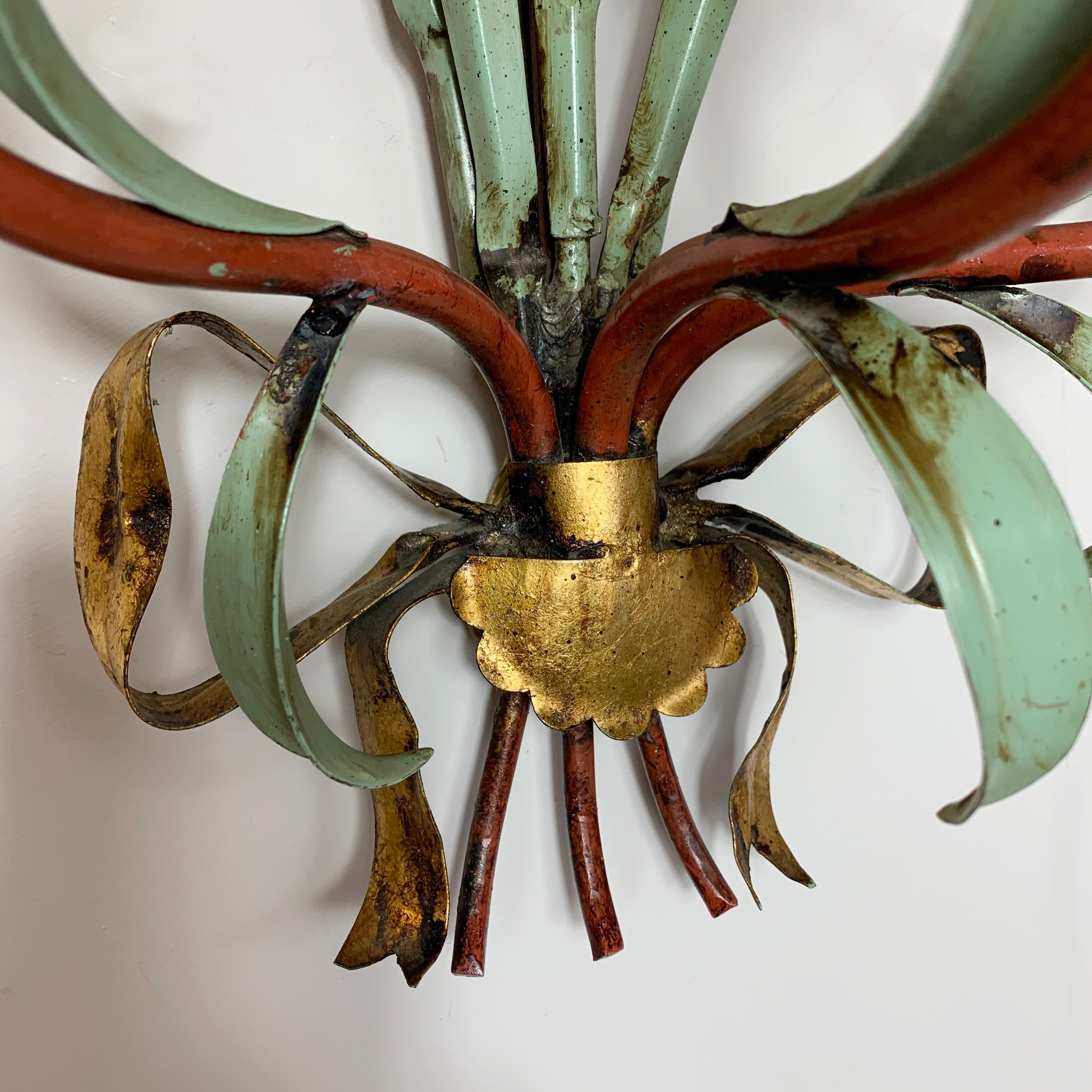 Metal Midcentury Lily Flower Tole Wall Lights, 1950s