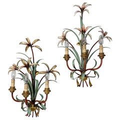 Midcentury Lily Flower Tole Wall Lights, 1950s