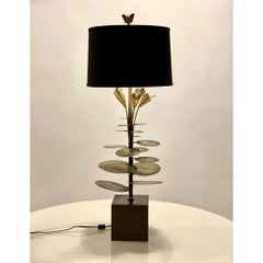 Mid-Century Lily Pod Lamp in Textured Bronze and Brass by Maison Jansen