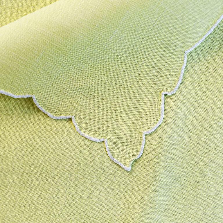 Mid Century Lime Green Fabric Embroidered Cloth Dinner Napkins, Set of