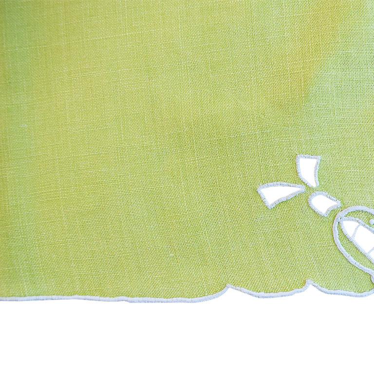 Mid Century Lime Green Fabric Embroidered Cloth Dinner Napkins, Set of