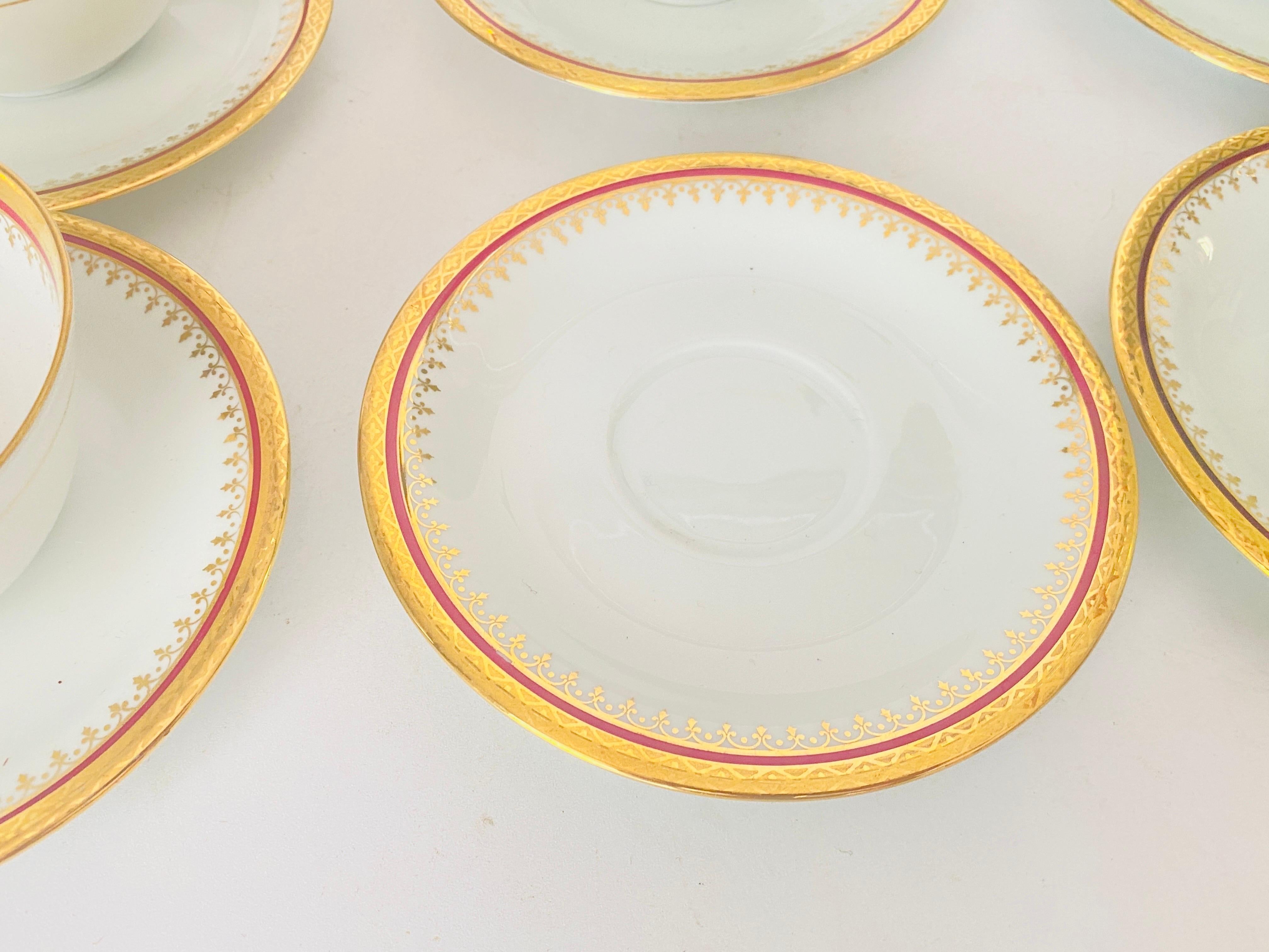 Neoclassical Midcentury Limoges Coffee Cup and under Plates in Porcelain and Gold 12 Pieces