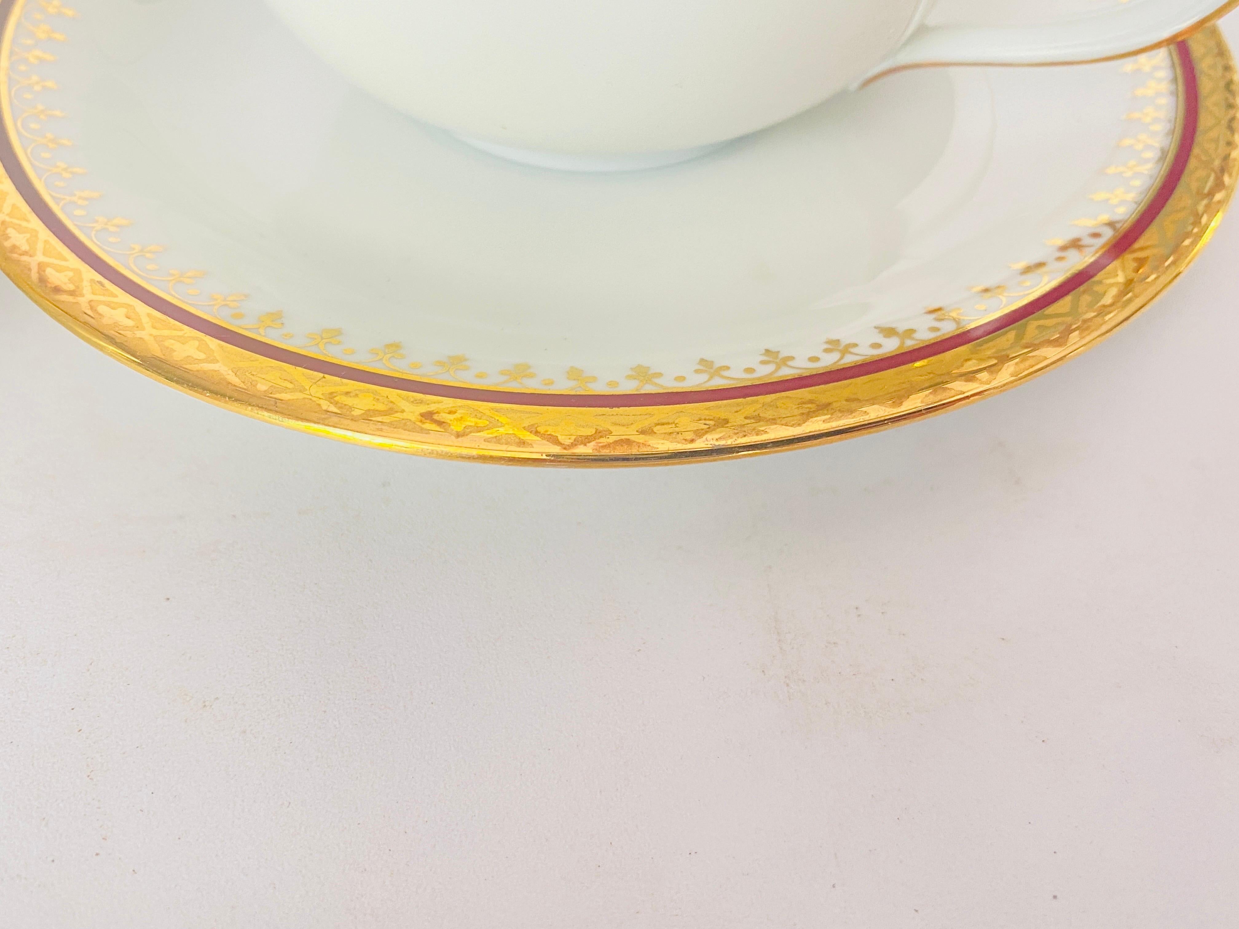 Late 20th Century Midcentury Limoges Coffee Cup and under Plates in Porcelain and Gold 12 Pieces