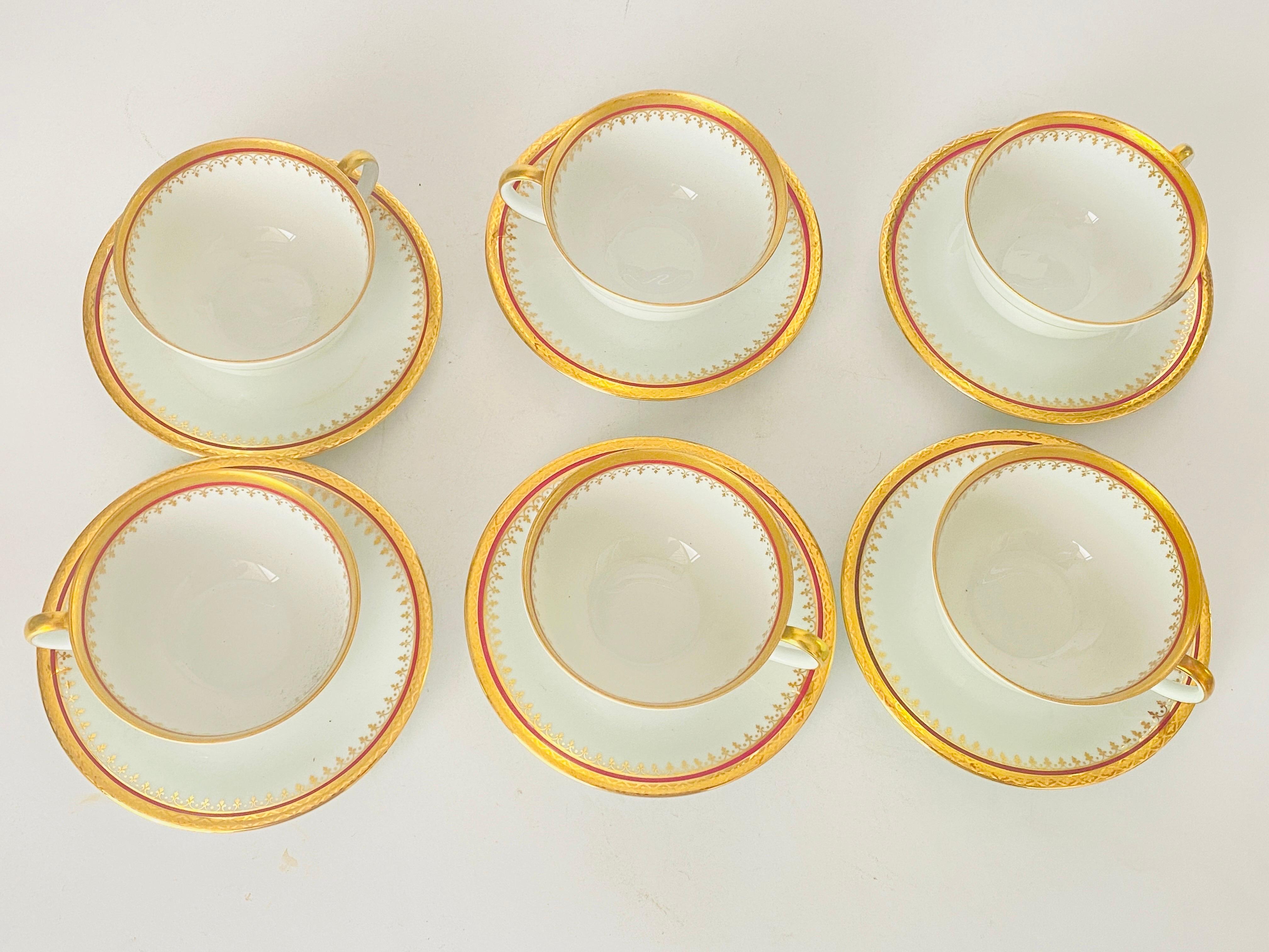 Midcentury Limoges Coffee Cup and under Plates in Porcelain and Gold 12 Pieces 1