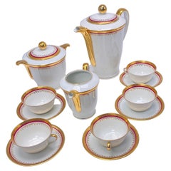 Mid-Century Limoges Coffee Service in Porcelain and 24-Karat Gold, 13 Pieces