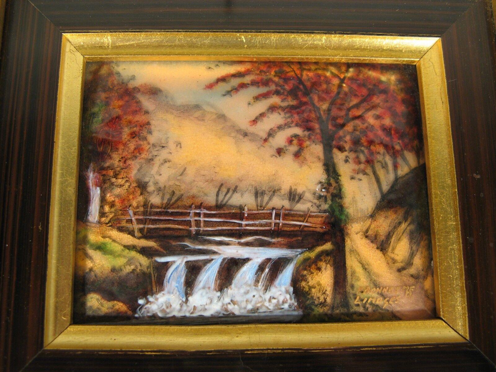 French Mid-Century Limoges Enamel Landscape Painting by P. Bonnet -1Y82