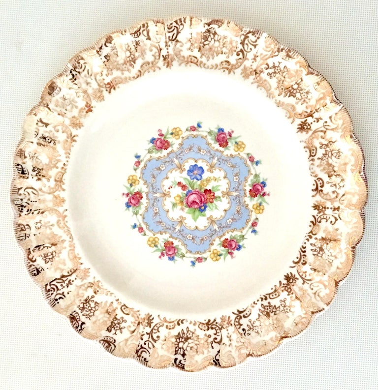 MidCentury Limoges USA Ceramic and Gold Gilt Dinnerware "Lyric" S/25