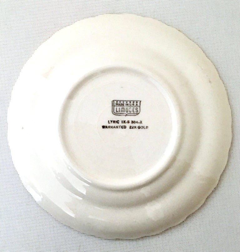 MidCentury Limoges USA Ceramic and Gold Gilt Dinnerware "Lyric" S/25