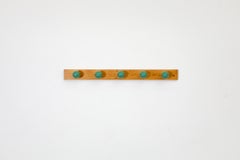 Mid-Century Linear Wall Mount Pine Coat Rack with Green Lacquered Ball Hooks