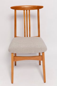 Chaise en lin bouclé du milieu du siècle, bois clair, de M. Zielinski, Europe, années 1960