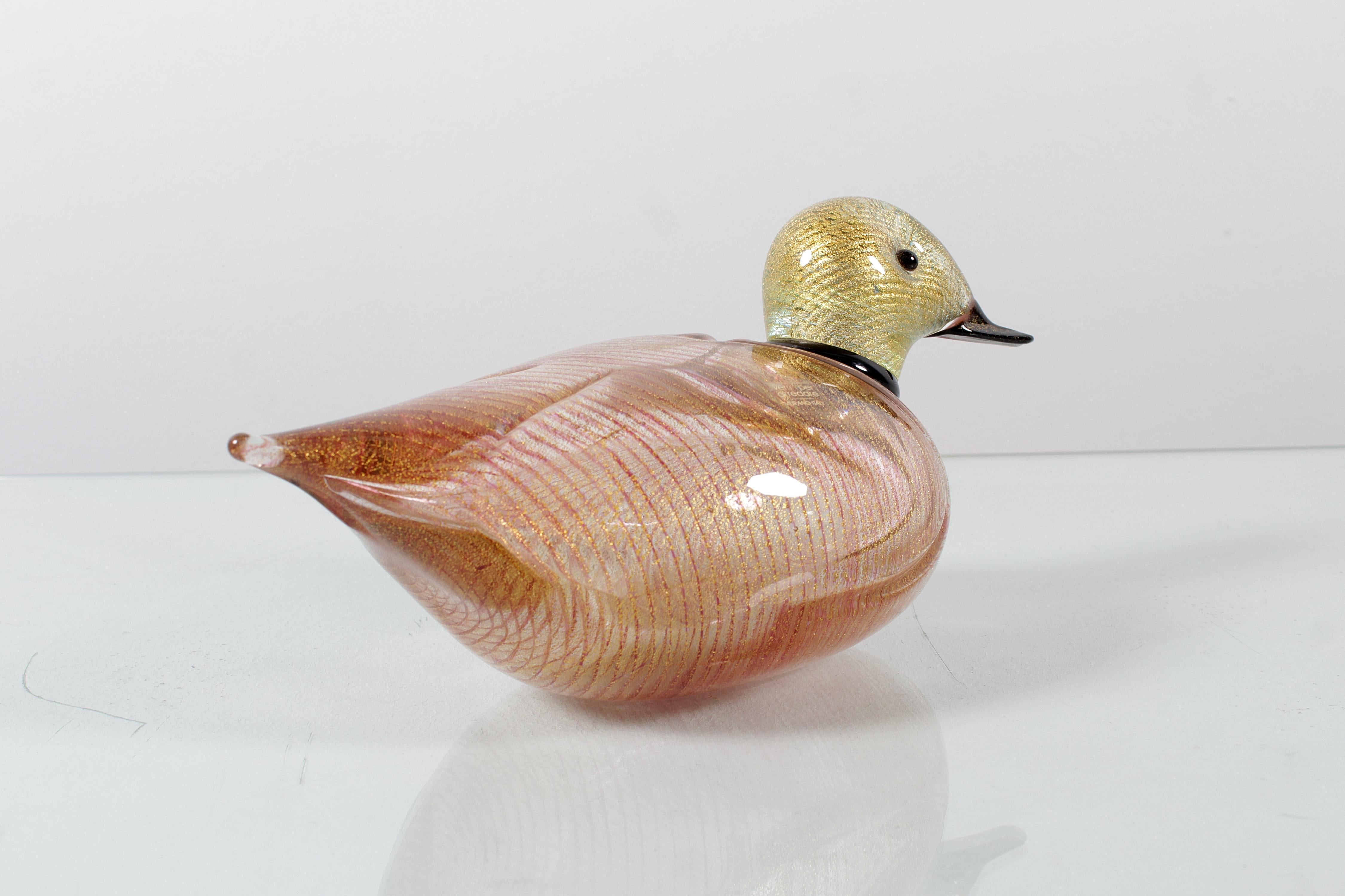 Anatra in vetro di Murano di metà secolo LIP con foglia d'oro '89 Italia in vendita 3