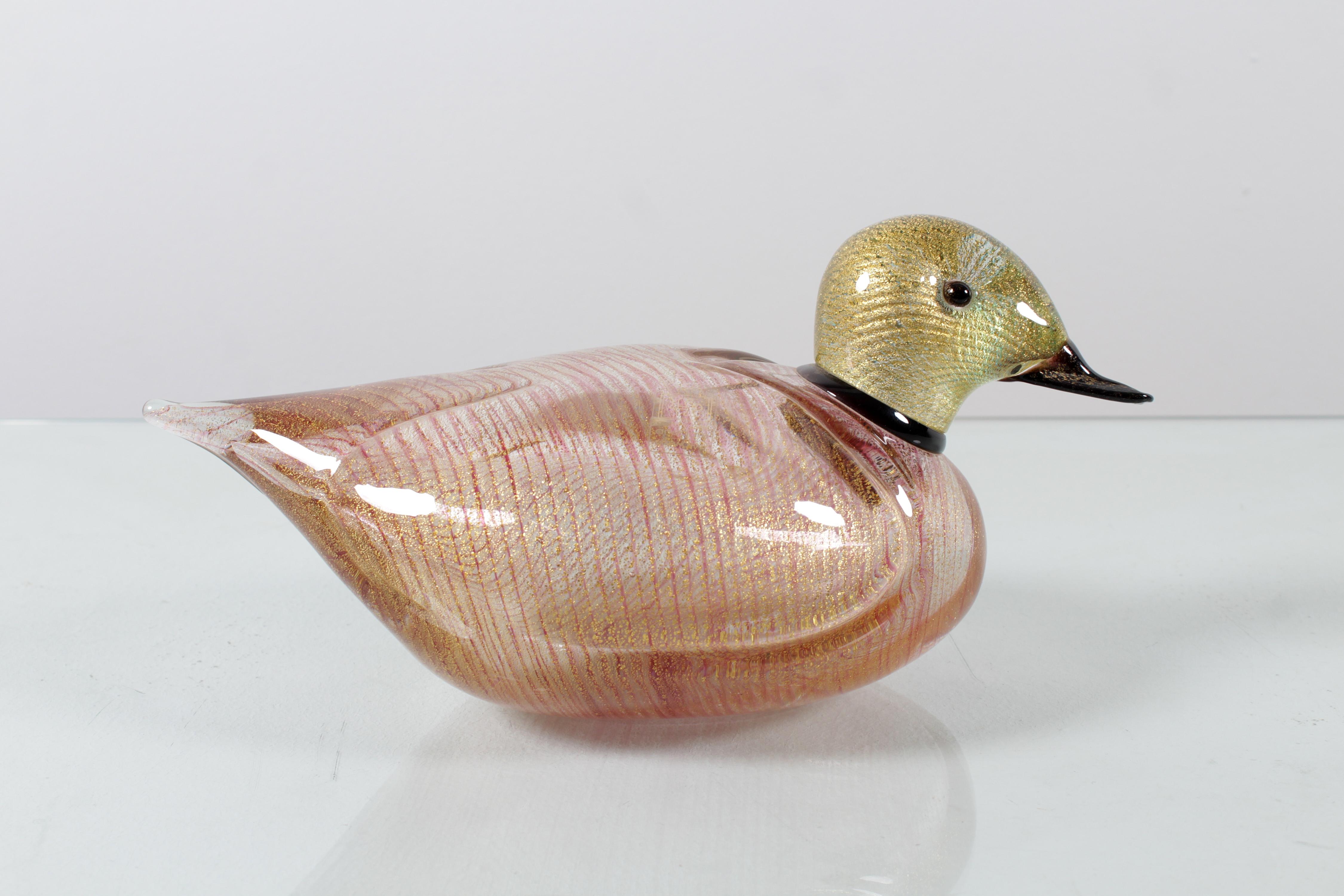 Anatra in vetro di Murano di metà secolo LIP con foglia d'oro '89 Italia in vendita 4