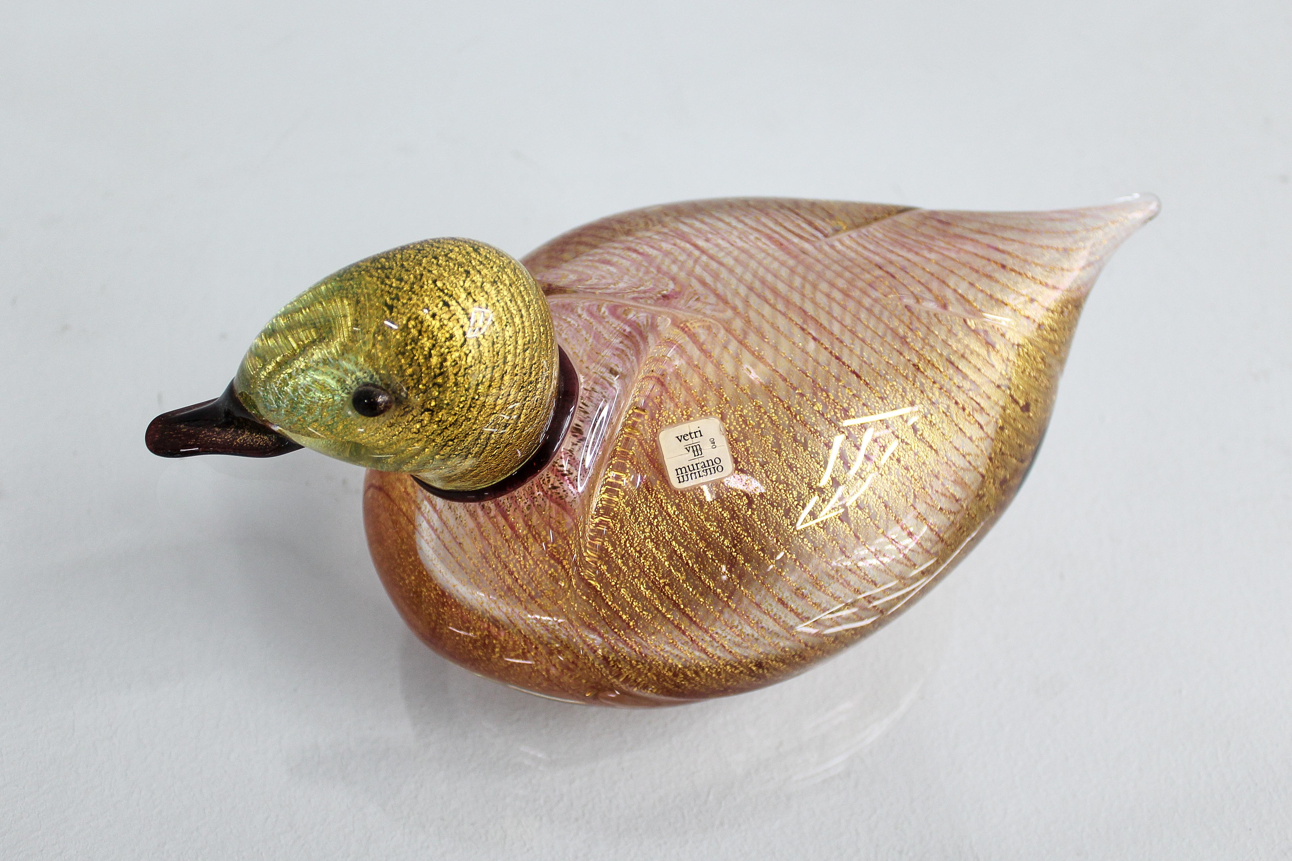 Anatra in vetro di Murano di metà secolo LIP con foglia d'oro '89 Italia in vendita 5