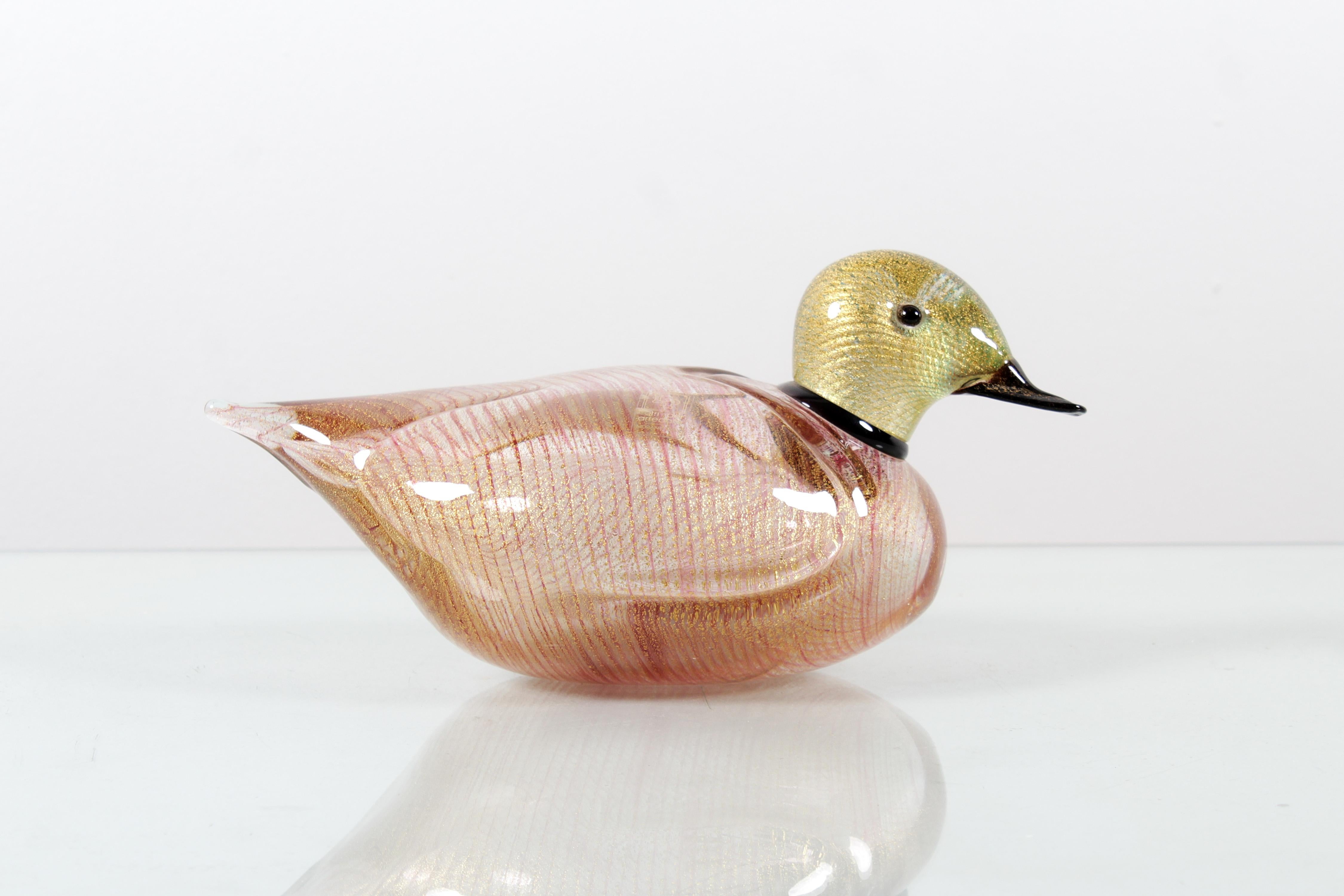 Mid-Century moderno Anatra in vetro di Murano di metà secolo LIP con foglia d'oro '89 Italia in vendita