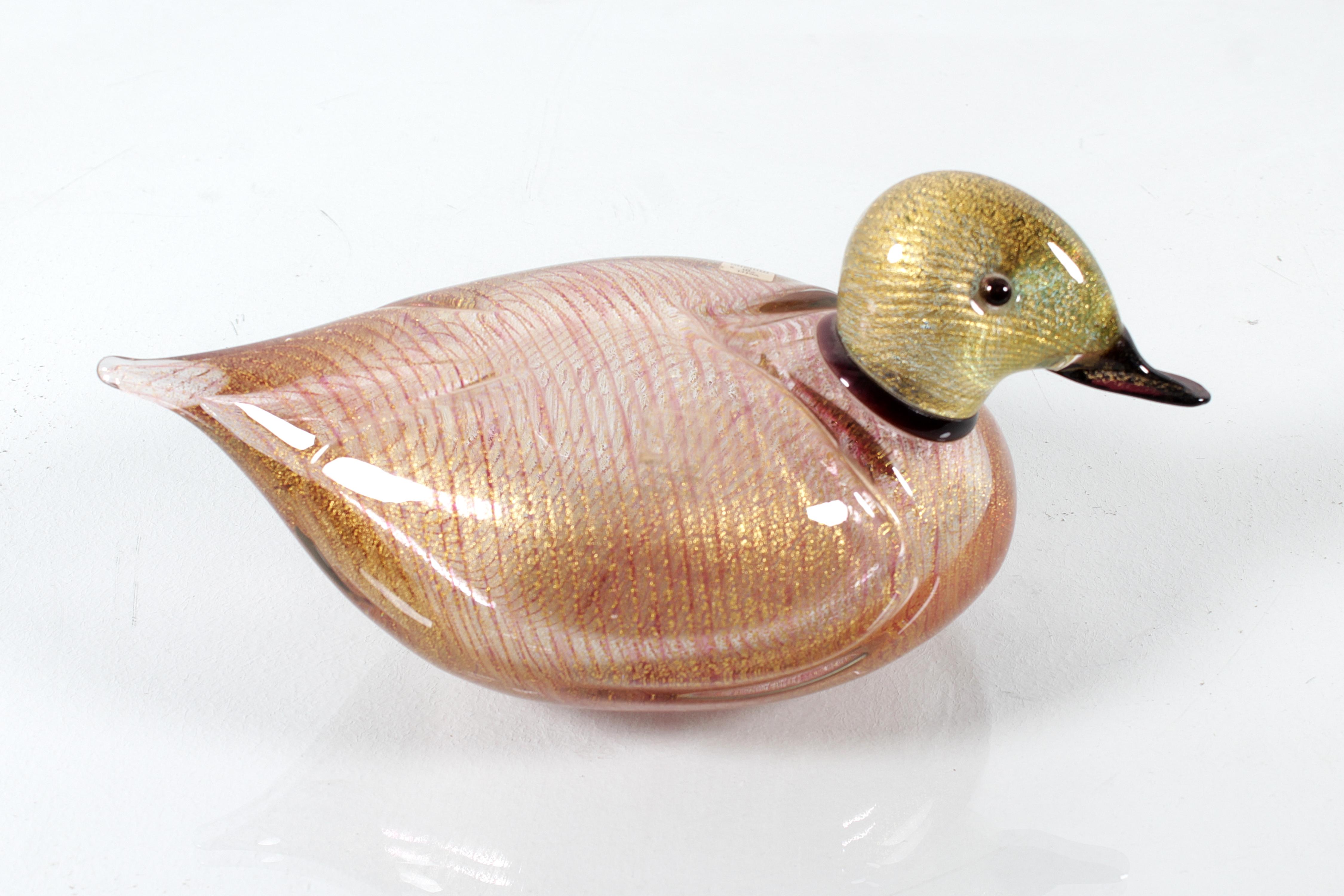 Italiano Anatra in vetro di Murano di metà secolo LIP con foglia d'oro '89 Italia in vendita