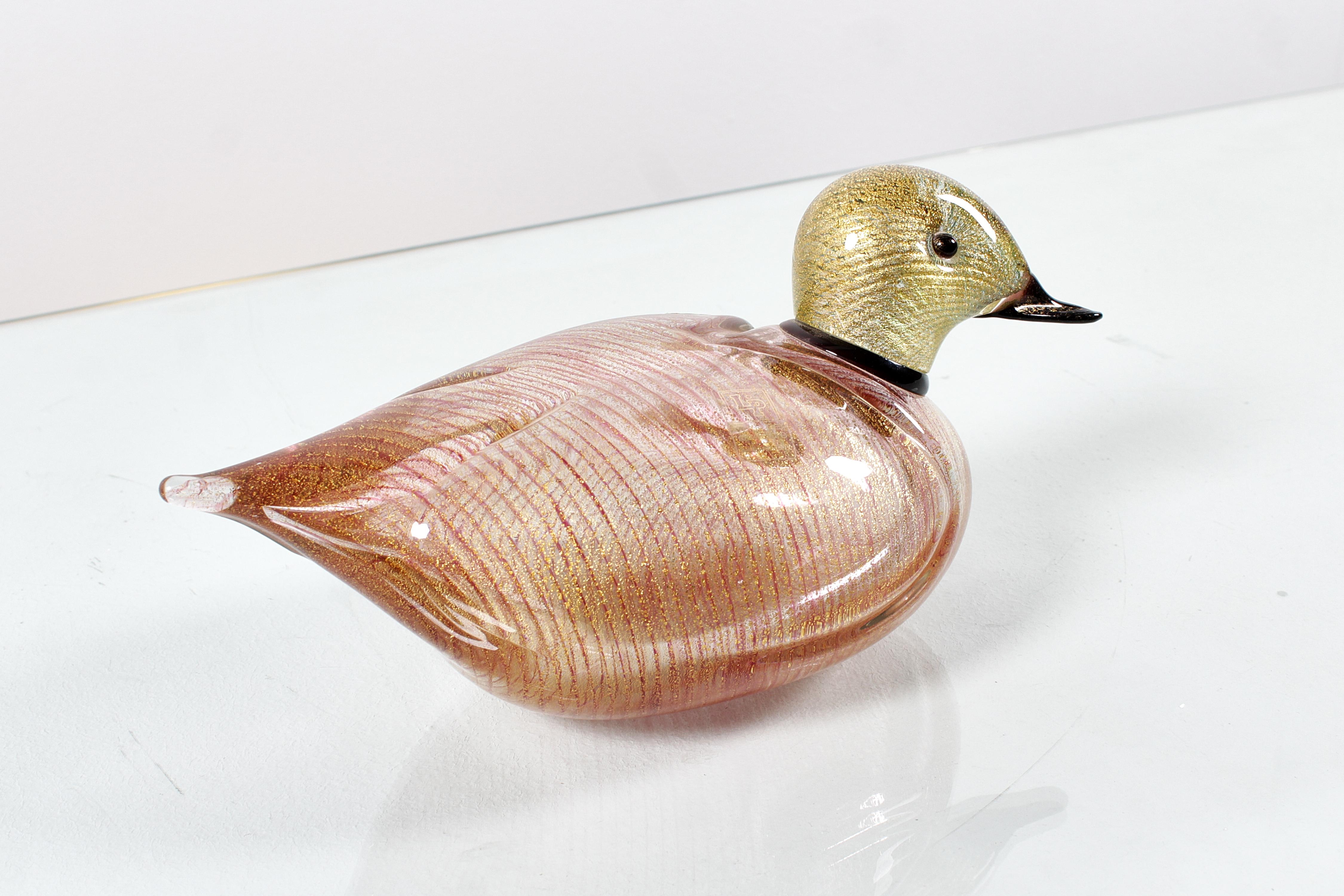 Anatra in vetro di Murano di metà secolo LIP con foglia d'oro '89 Italia In condizioni buone in vendita a Palermo, IT