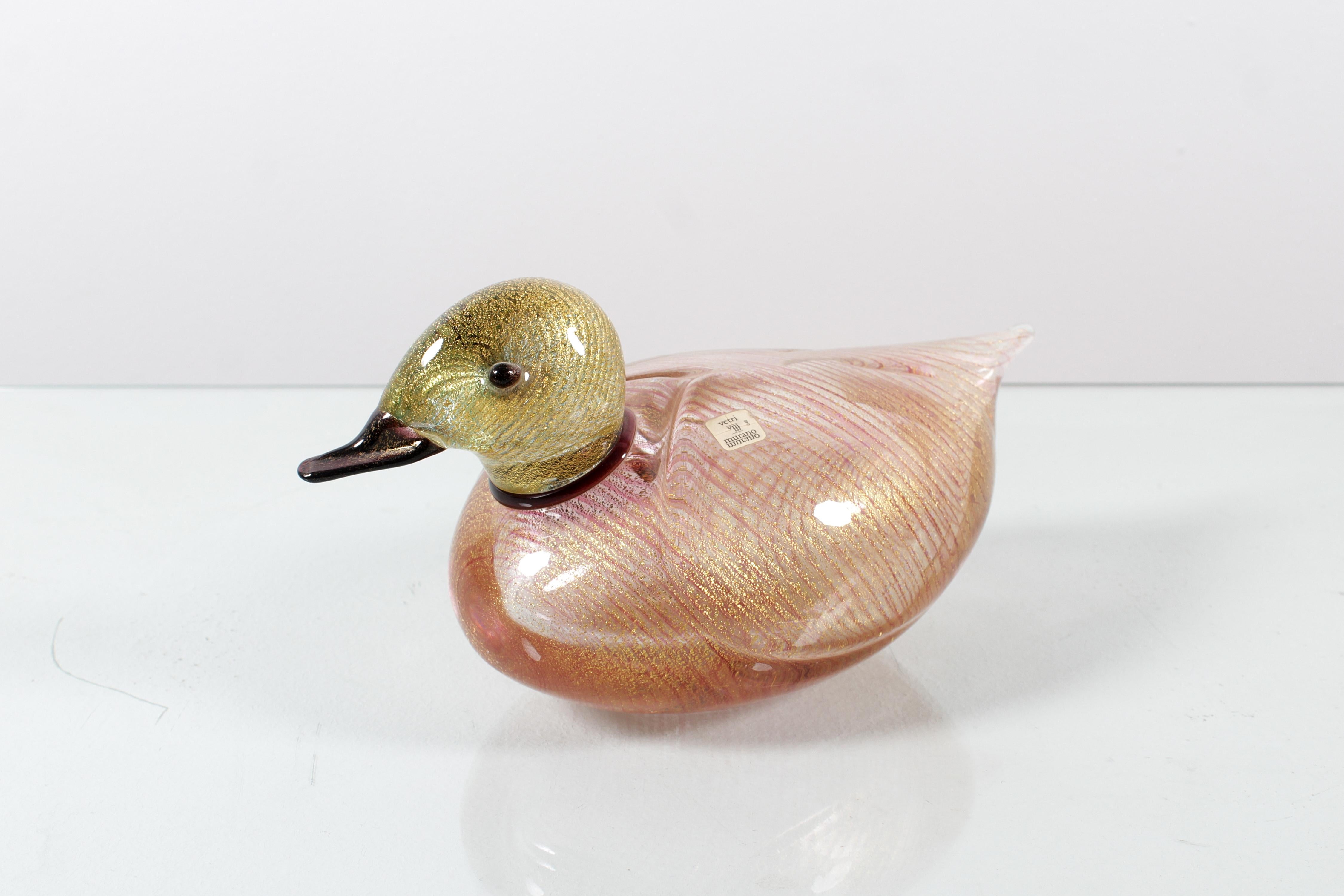 Anatra in vetro di Murano di metà secolo LIP con foglia d'oro '89 Italia in vendita 1