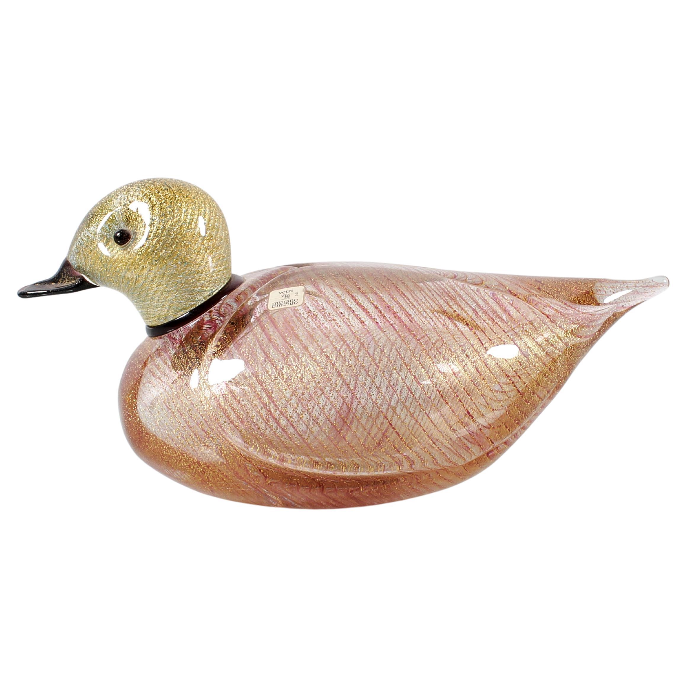 Anatra in vetro di Murano di metà secolo LIP con foglia d'oro '89 Italia in vendita