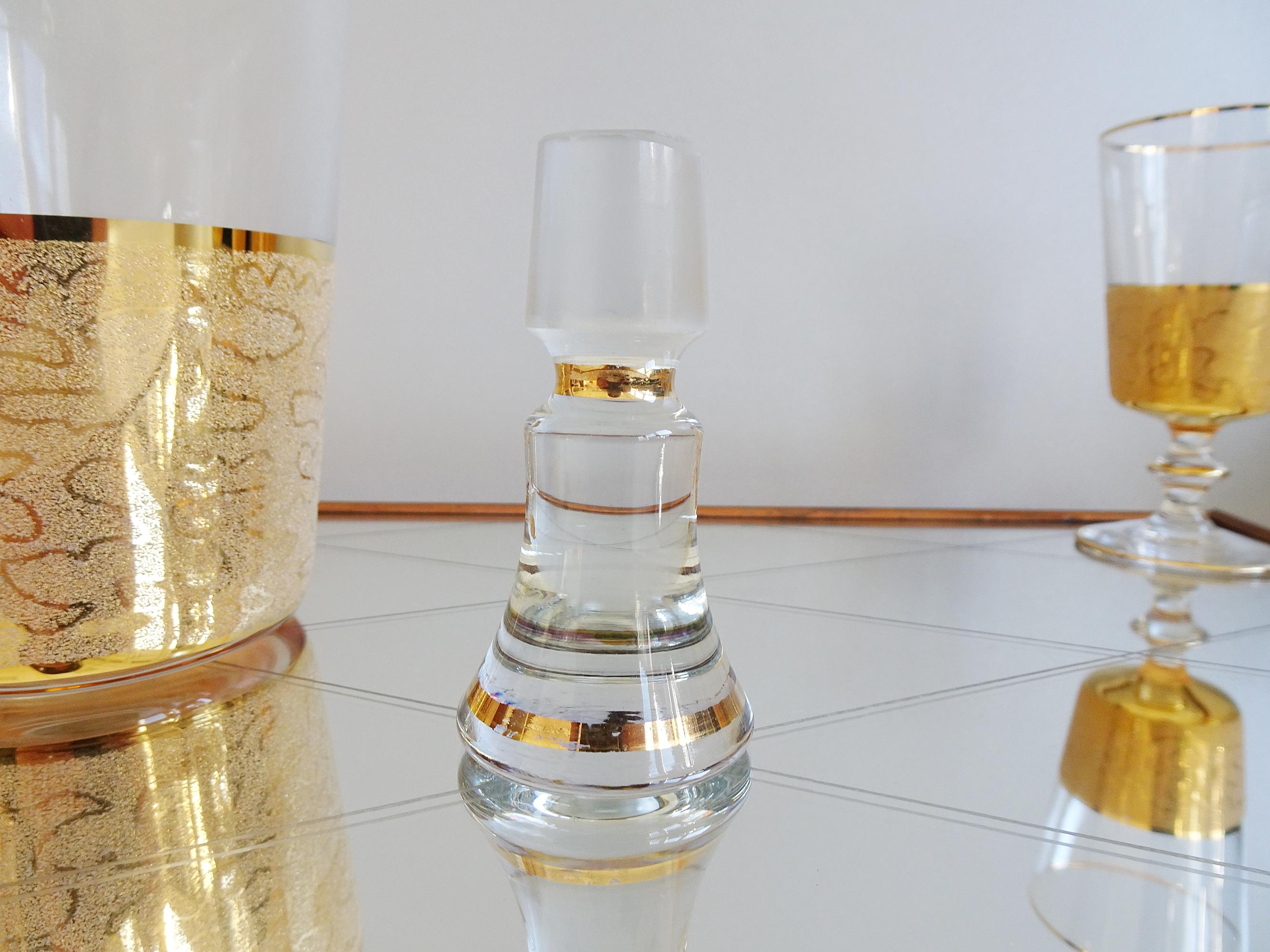Brass Mid-Century Liqueur Set Gold-Plated on Mirror Tray 1950 For Sale