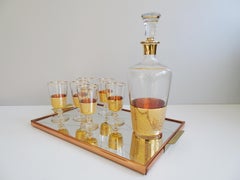 Mid-Century Liqueur Set Gold-Plated on Mirror Tray 1950