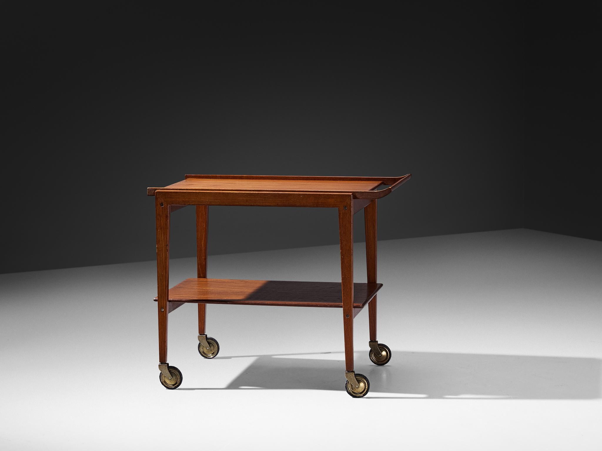 Mid-Century Modern Mid-Century Liquor or Serving Bar Trolley in Teak and Brass For Sale