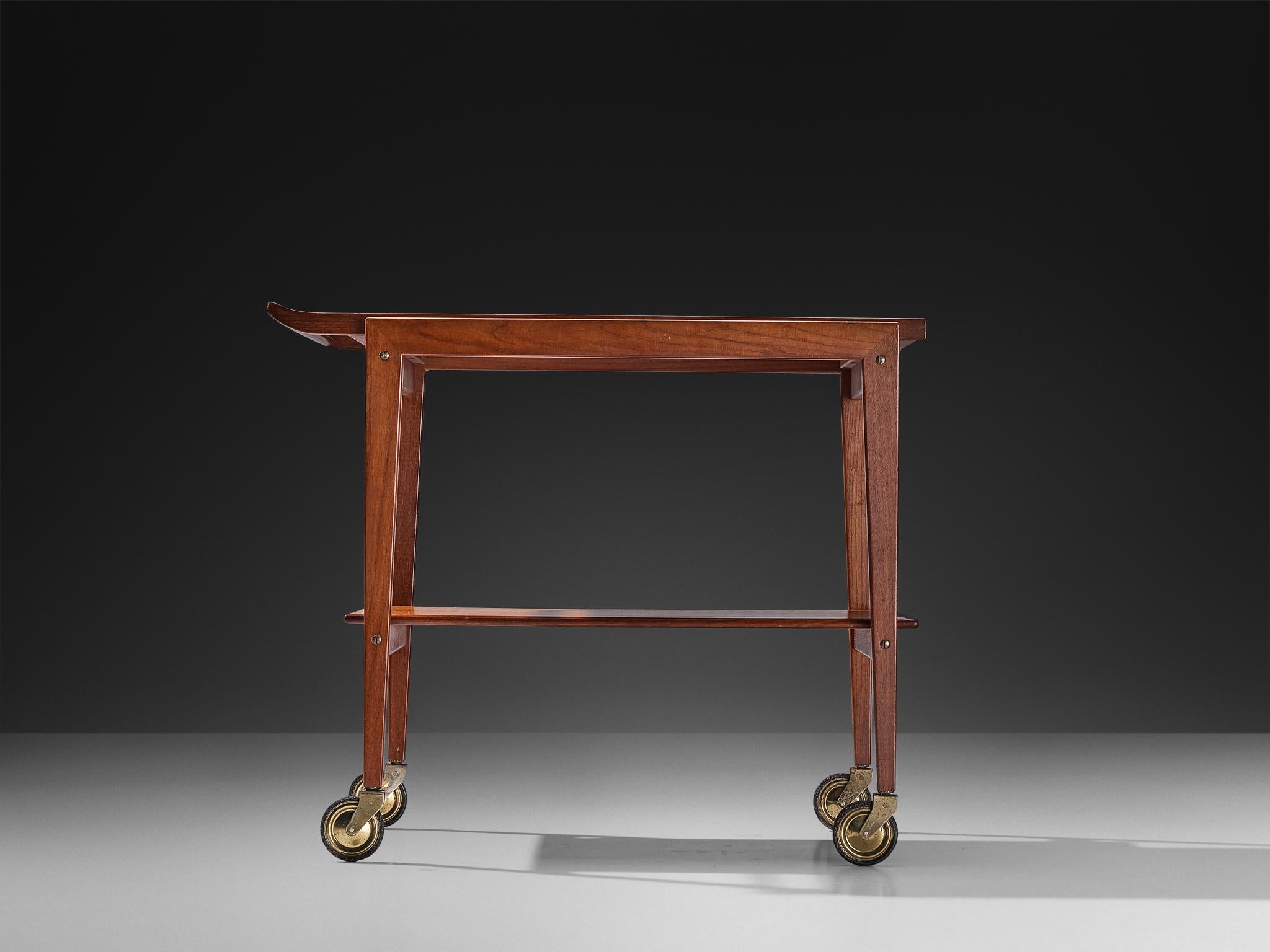 Mid-Century Liquor or Serving Bar Trolley in Teak and Brass In Good Condition For Sale In Waalwijk, NL