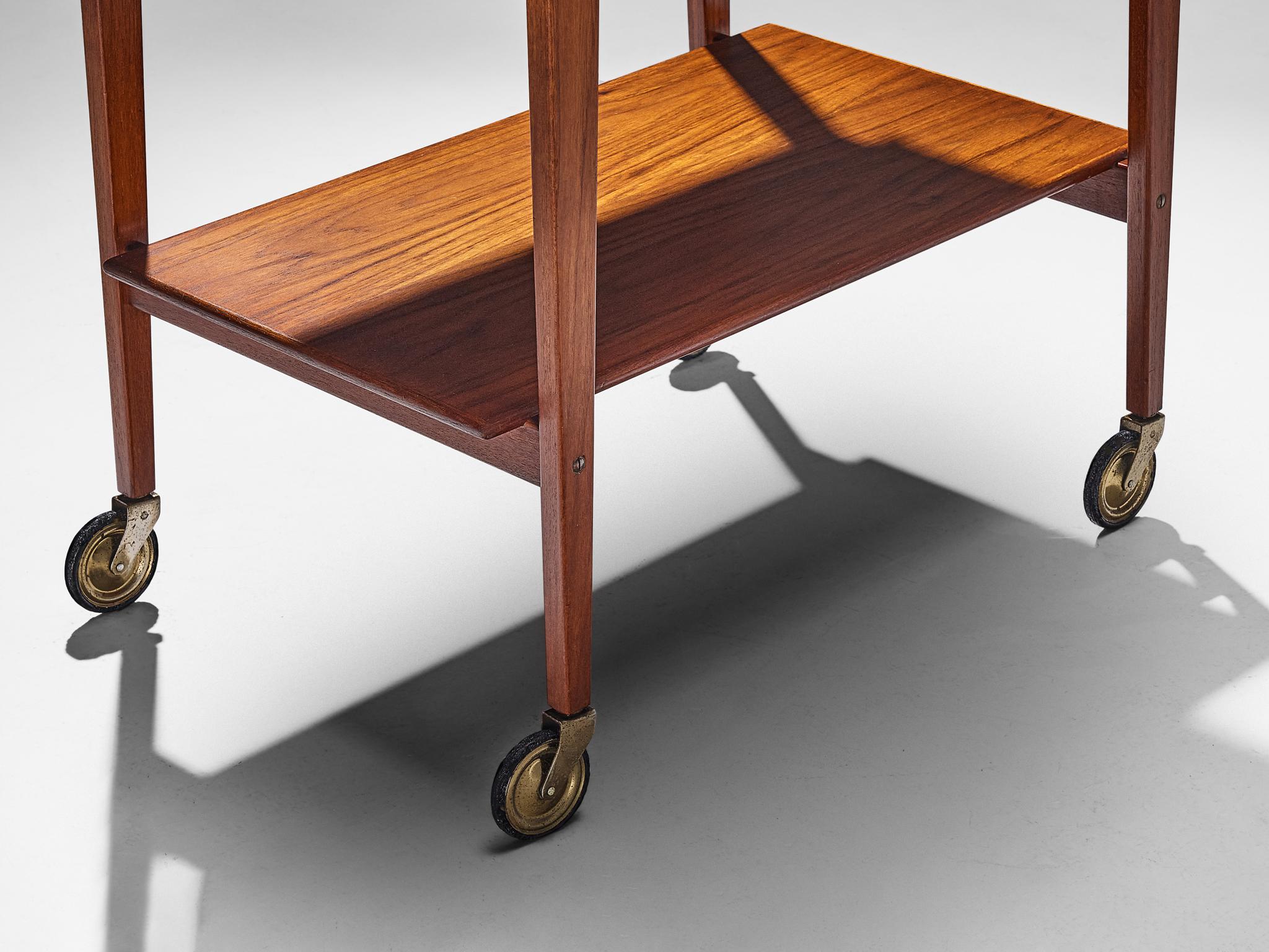 Mid-20th Century Mid-Century Liquor or Serving Bar Trolley in Teak and Brass For Sale
