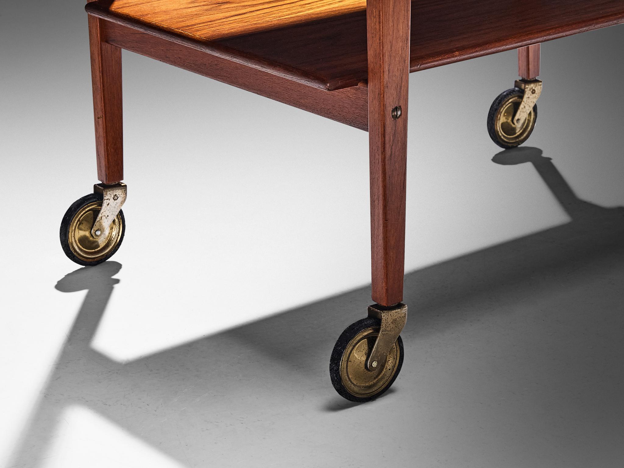 Mid-Century Liquor or Serving Bar Trolley in Teak and Brass For Sale 2