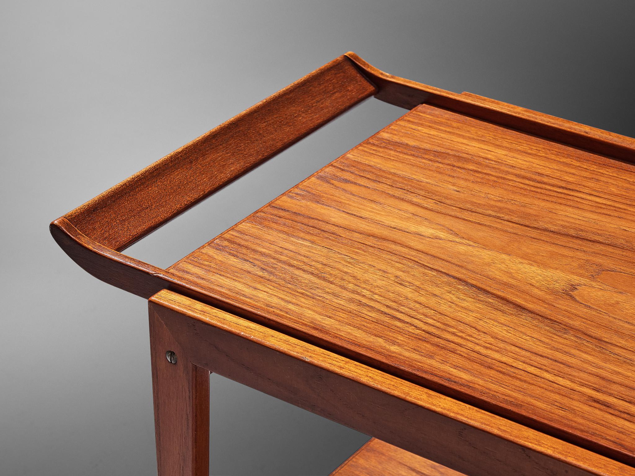 Mid-Century Liquor or Serving Bar Trolley in Teak and Brass For Sale 3