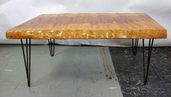 Midcentury Live Edge Burl Coffee Table with Hairpin Legs