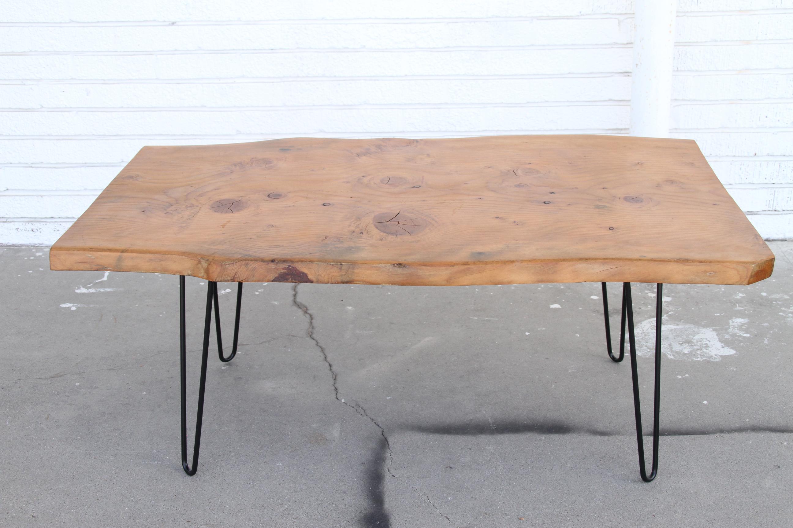 Mid Century Live Edge Coffee Table on Hair Pin Legs For Sale 2