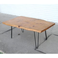 Mid century live edge coffee table on hair pin legs