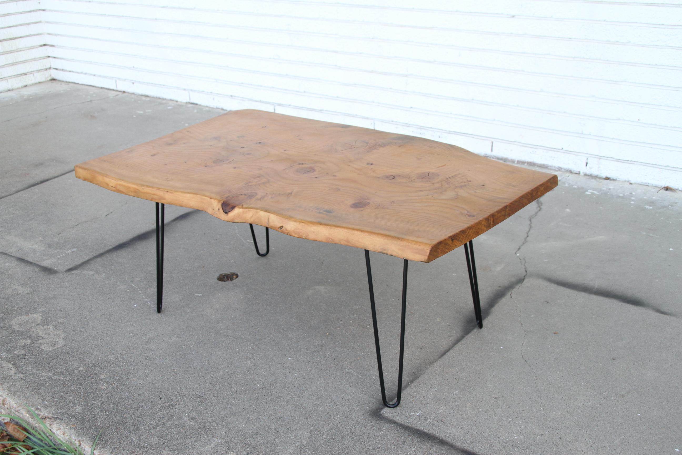 Mid-20th Century Mid Century Live Edge Coffee Table on Hair Pin Legs For Sale