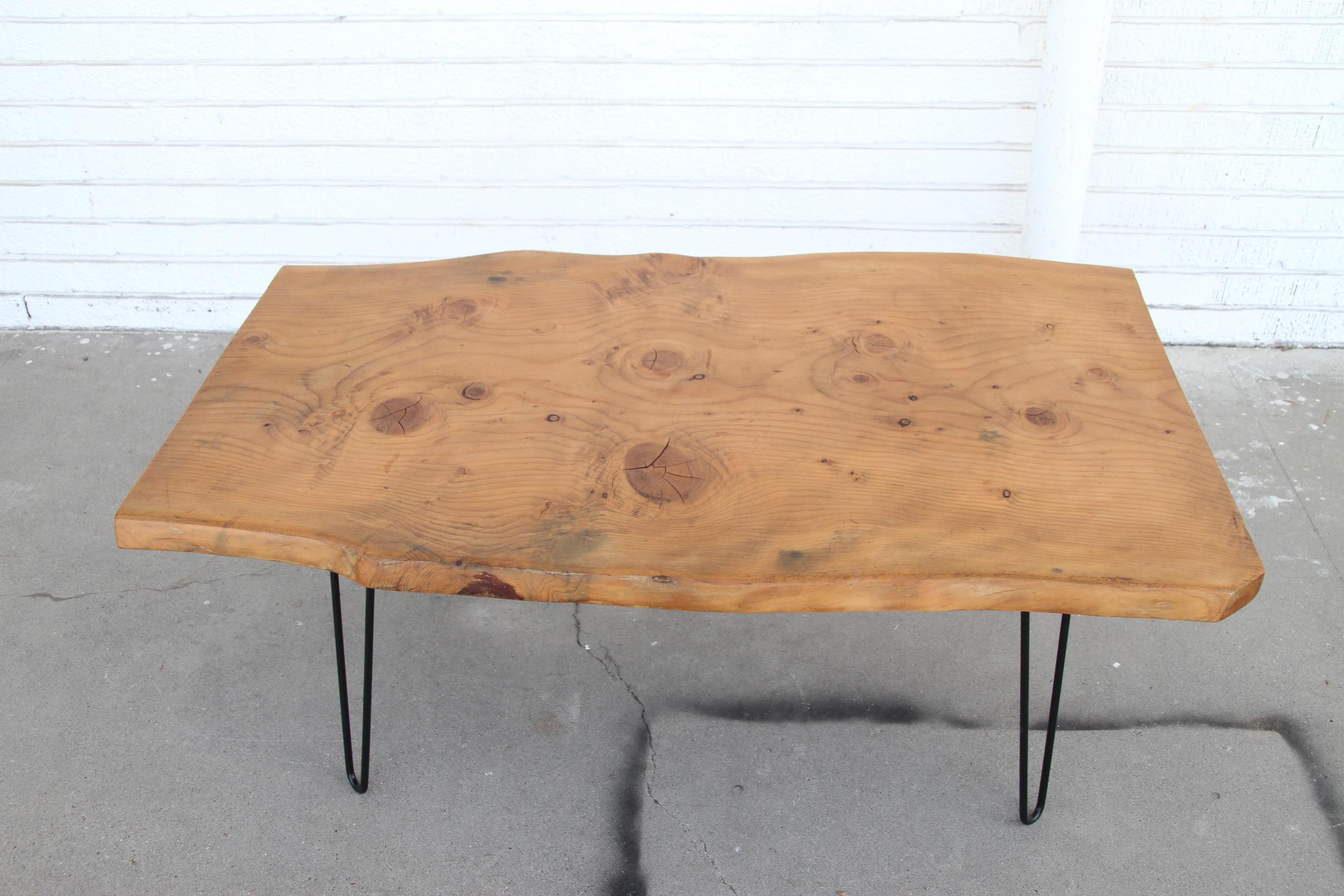 Mid Century Live Edge Coffee Table on Hair Pin Legs For Sale 1