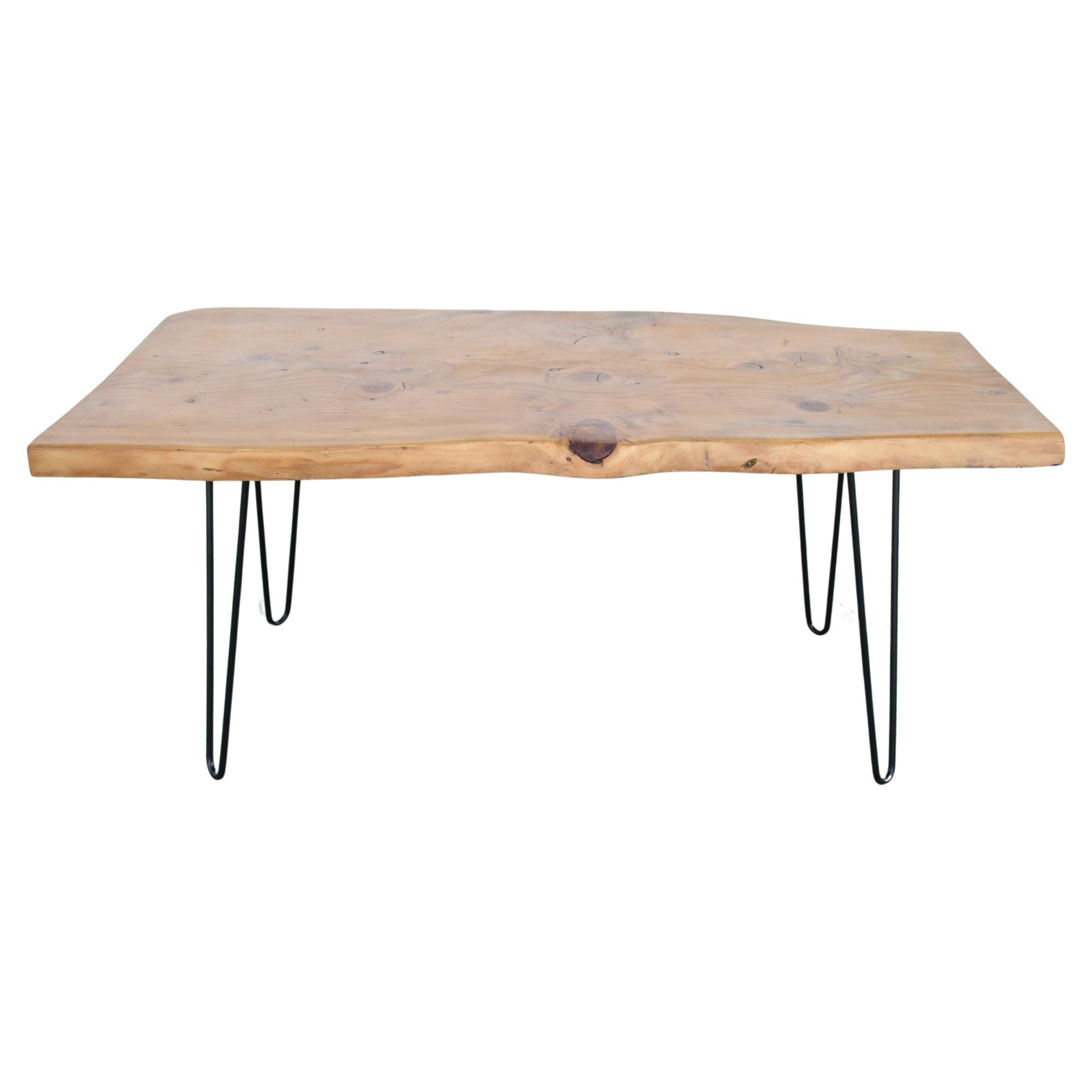 Mid Century Live Edge Coffee Table on Hair Pin Legs For Sale