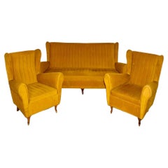 Mid-Century Living Room Set by ISA Bergamo, Mustard Upholstery, Italy