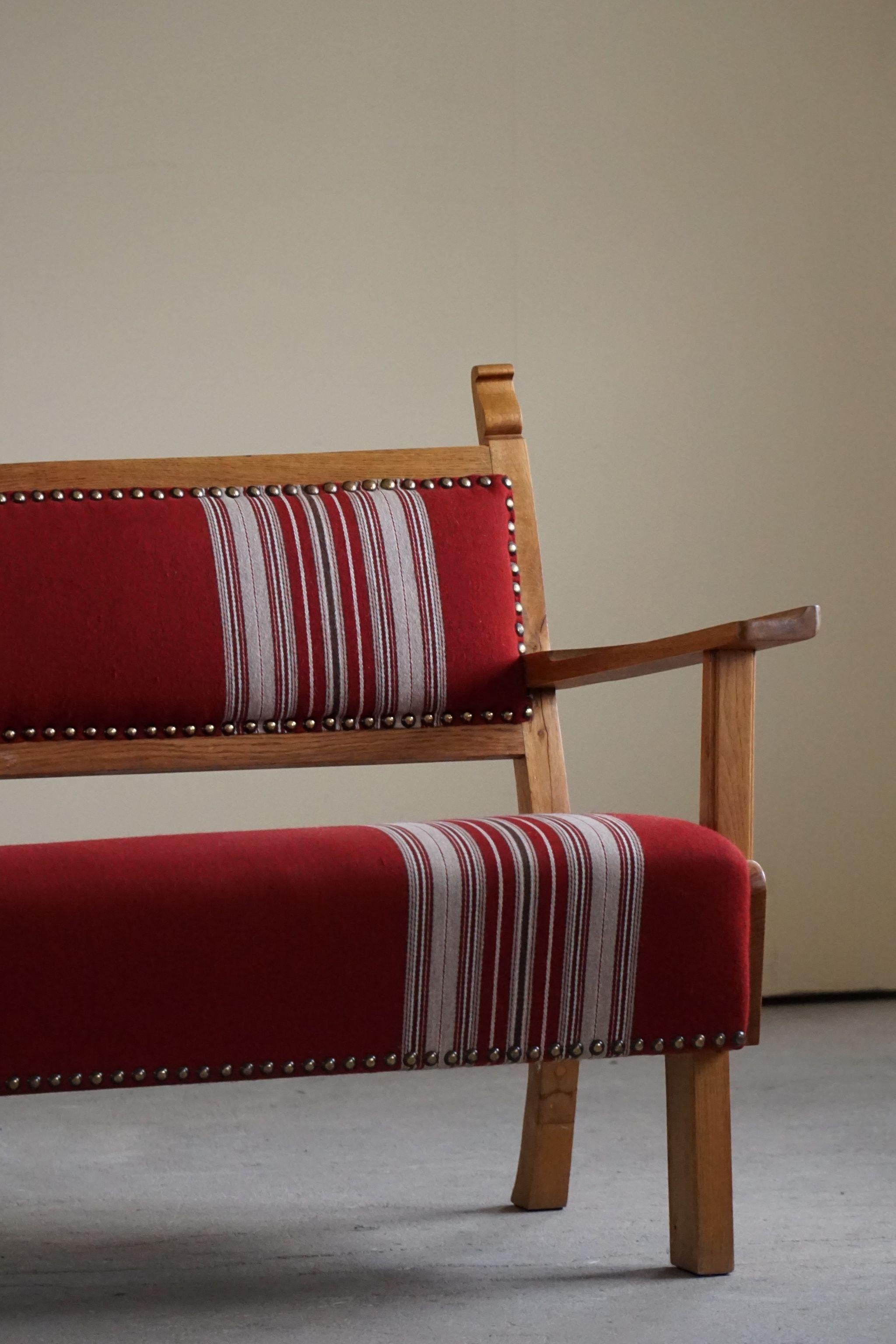 Mid Century Living Room Set, Oak & Wool, by Danish Cabinetmaker, Made in 1940s 5
